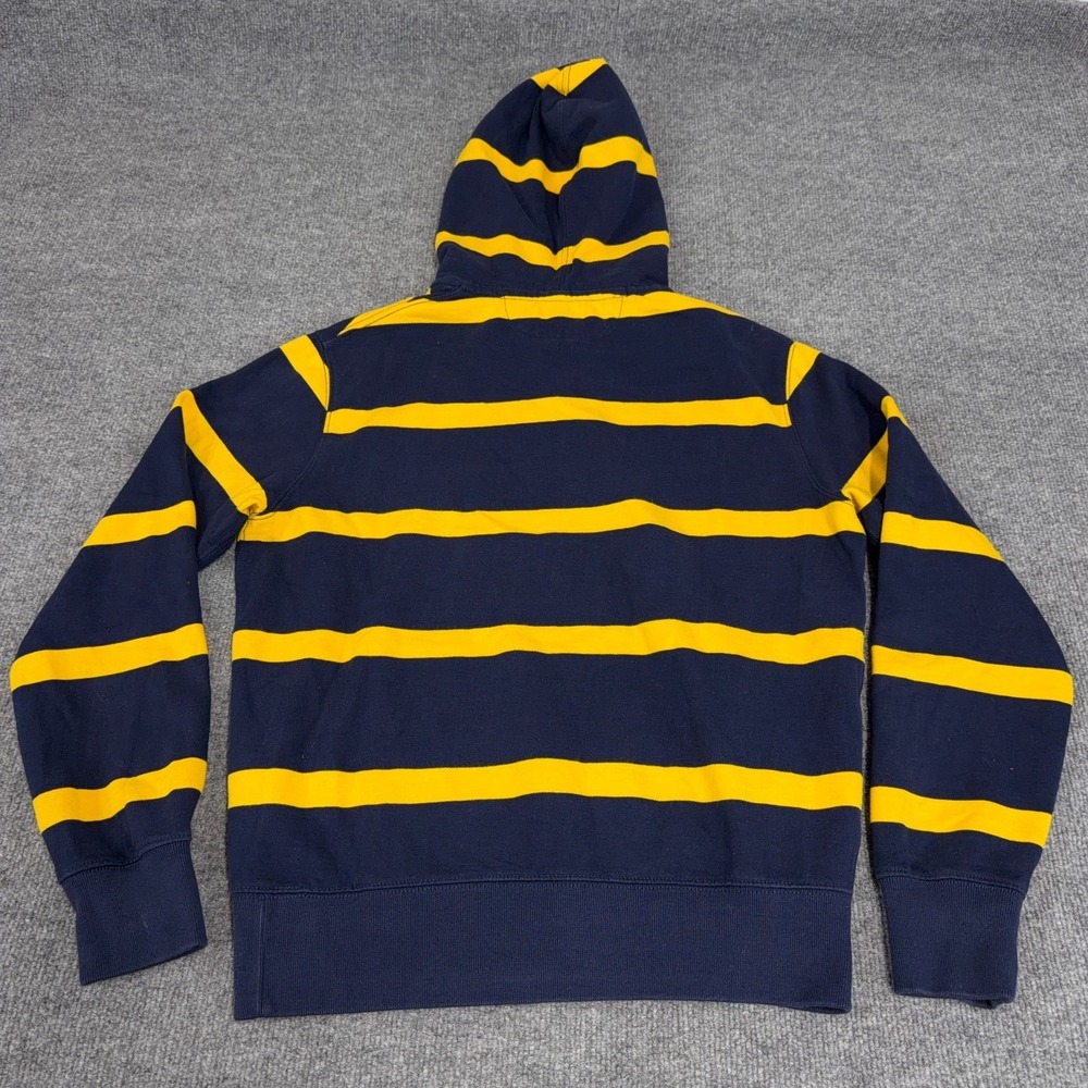 Polo Ralph Lauren Hoodie Mens M Rugby Striped Navy Yellow Pony Preppy Thermal‎ - Picture 9 of 10
